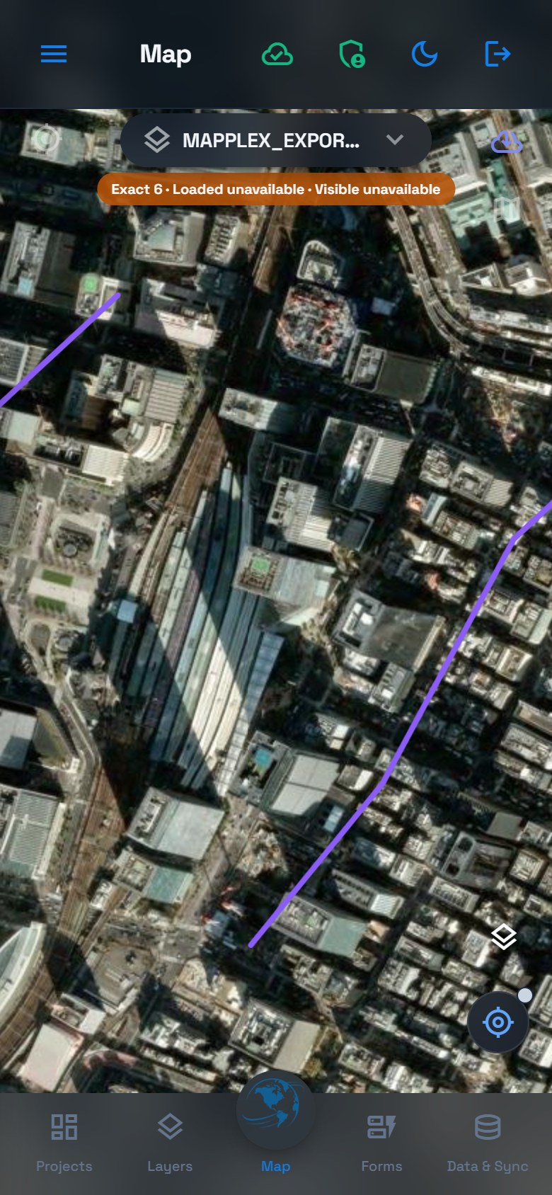 Tokyo satellite map showing the locally imported CAD routes.